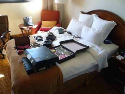 Testbed preparation activities in a hotel room in San Francisco, CA, USA